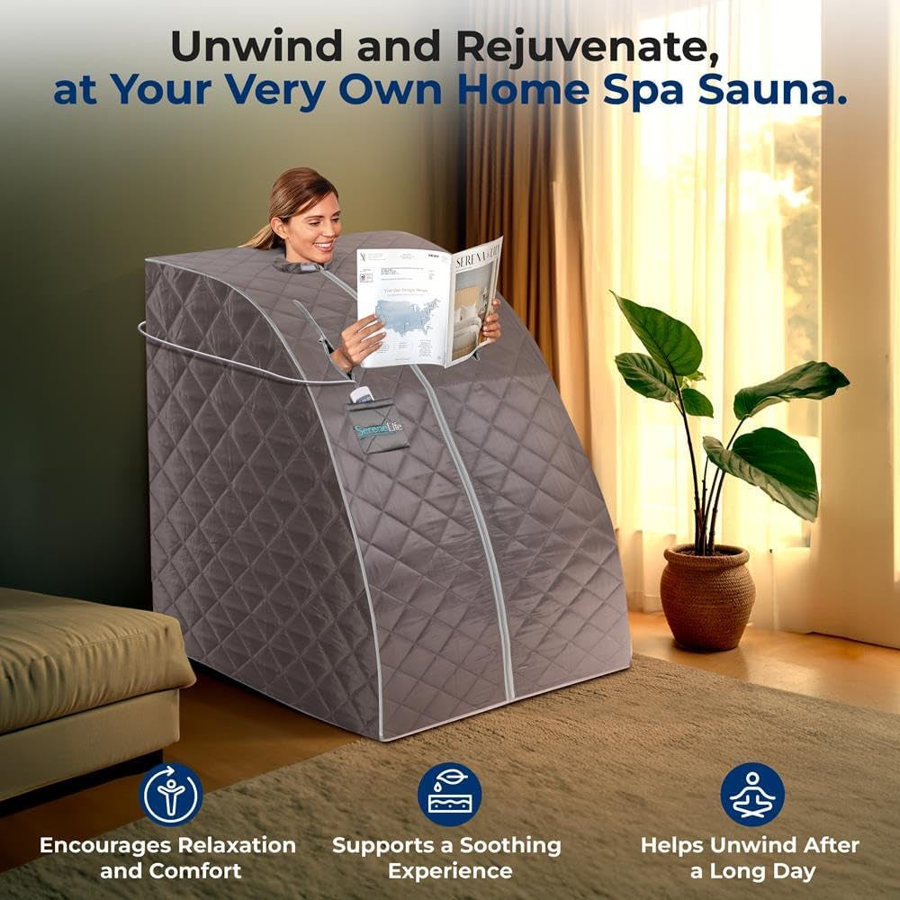 Portable Infrared Home Spa | One Person Sauna | Heating Foot Pad and Chair, Gray (SLISAU10GRY)