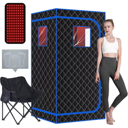 1-Person Home Infrared Sauna Tent with 660Nm Red Light Therapy, Heating Foot Pad & Reinforced Chair