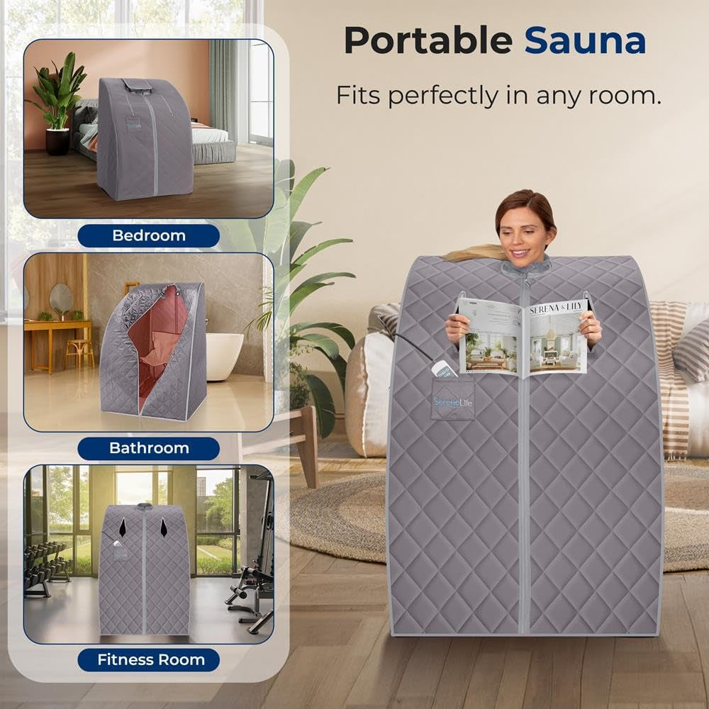 Portable Infrared Home Spa | One Person Sauna | Heating Foot Pad and Chair, Gray (SLISAU10GRY)