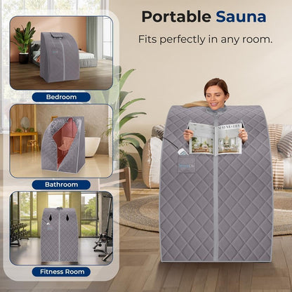 Portable Infrared Home Spa | One Person Sauna | Heating Foot Pad and Chair, Gray (SLISAU10GRY)