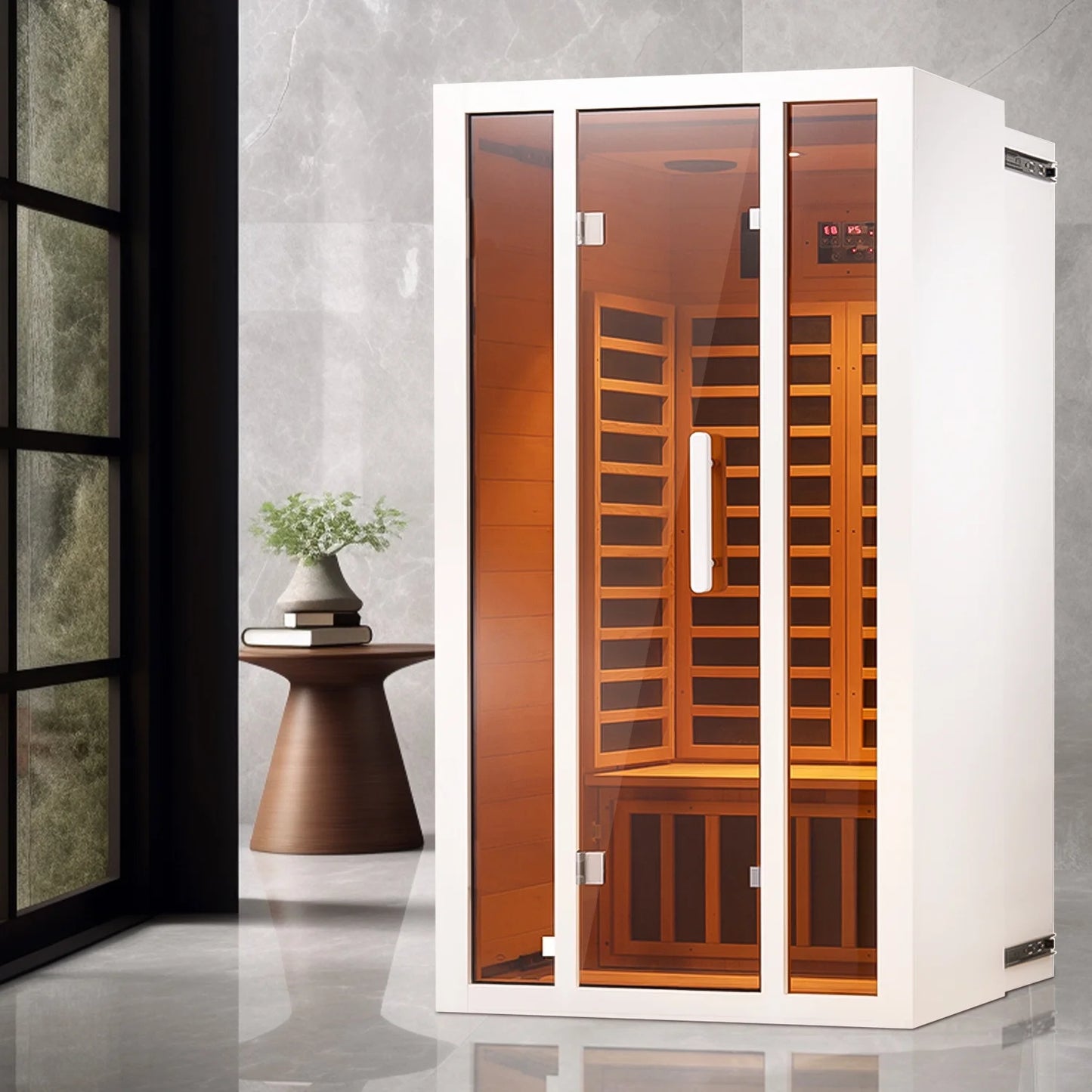 Vanity Art | 2 Person Extendable FAR Infrared Sauna for Home, Hemlock Wood Low EMF 6 Carbon Heaters Indoor Saunas with LED Lights, Bluetooth Speaker, Digital Control Panel, and Seating Bench