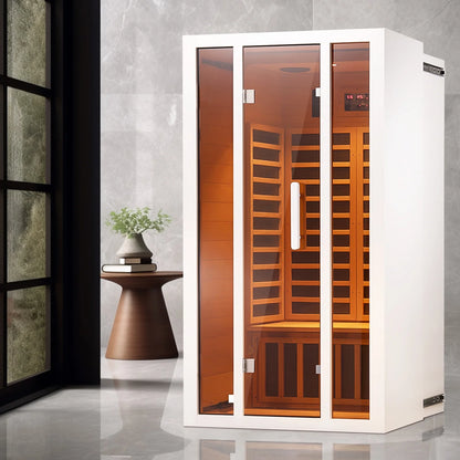 Vanity Art | 2 Person Extendable FAR Infrared Sauna for Home, Hemlock Wood Low EMF 6 Carbon Heaters Indoor Saunas with LED Lights, Bluetooth Speaker, Digital Control Panel, and Seating Bench