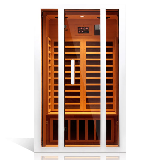 Vanity Art | 2 Person Extendable FAR Infrared Sauna for Home, Hemlock Wood Low EMF 6 Carbon Heaters Indoor Saunas with LED Lights, Bluetooth Speaker, Digital Control Panel, and Seating Bench