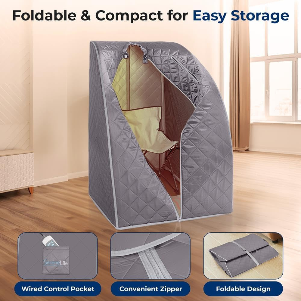 Portable Infrared Home Spa | One Person Sauna | Heating Foot Pad and Chair, Gray (SLISAU10GRY)