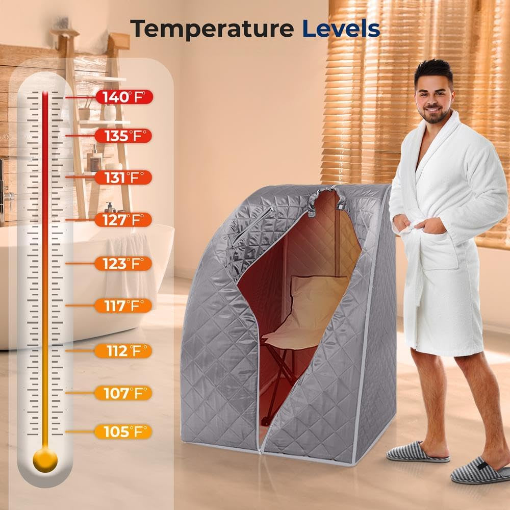 Portable Infrared Home Spa | One Person Sauna | Heating Foot Pad and Chair, Gray (SLISAU10GRY)