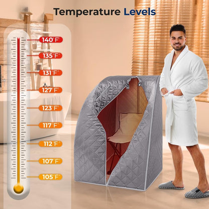 Portable Infrared Home Spa | One Person Sauna | Heating Foot Pad and Chair, Gray (SLISAU10GRY)