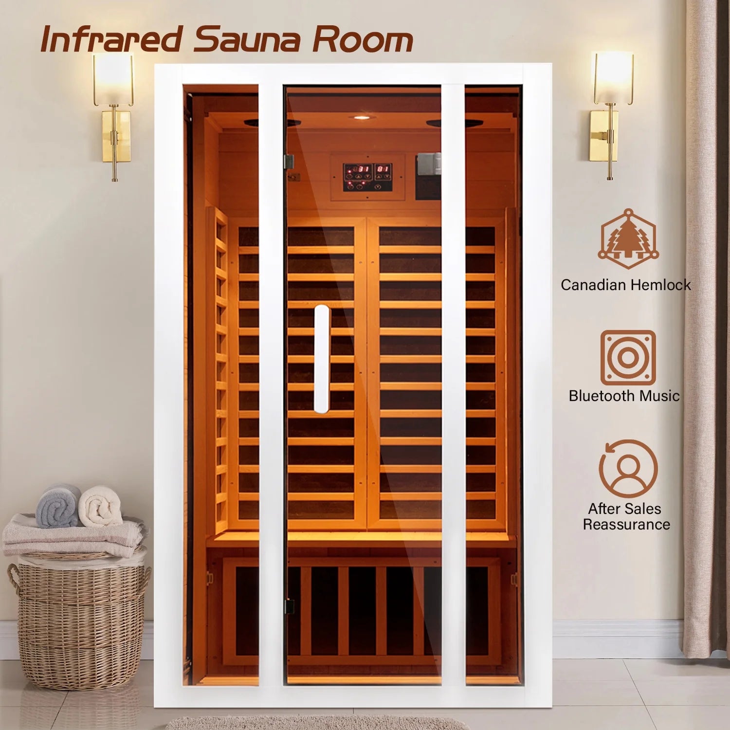 Vanity Art | 2 Person Extendable FAR Infrared Sauna for Home, Hemlock Wood Low EMF 6 Carbon Heaters Indoor Saunas with LED Lights, Bluetooth Speaker, Digital Control Panel, and Seating Bench
