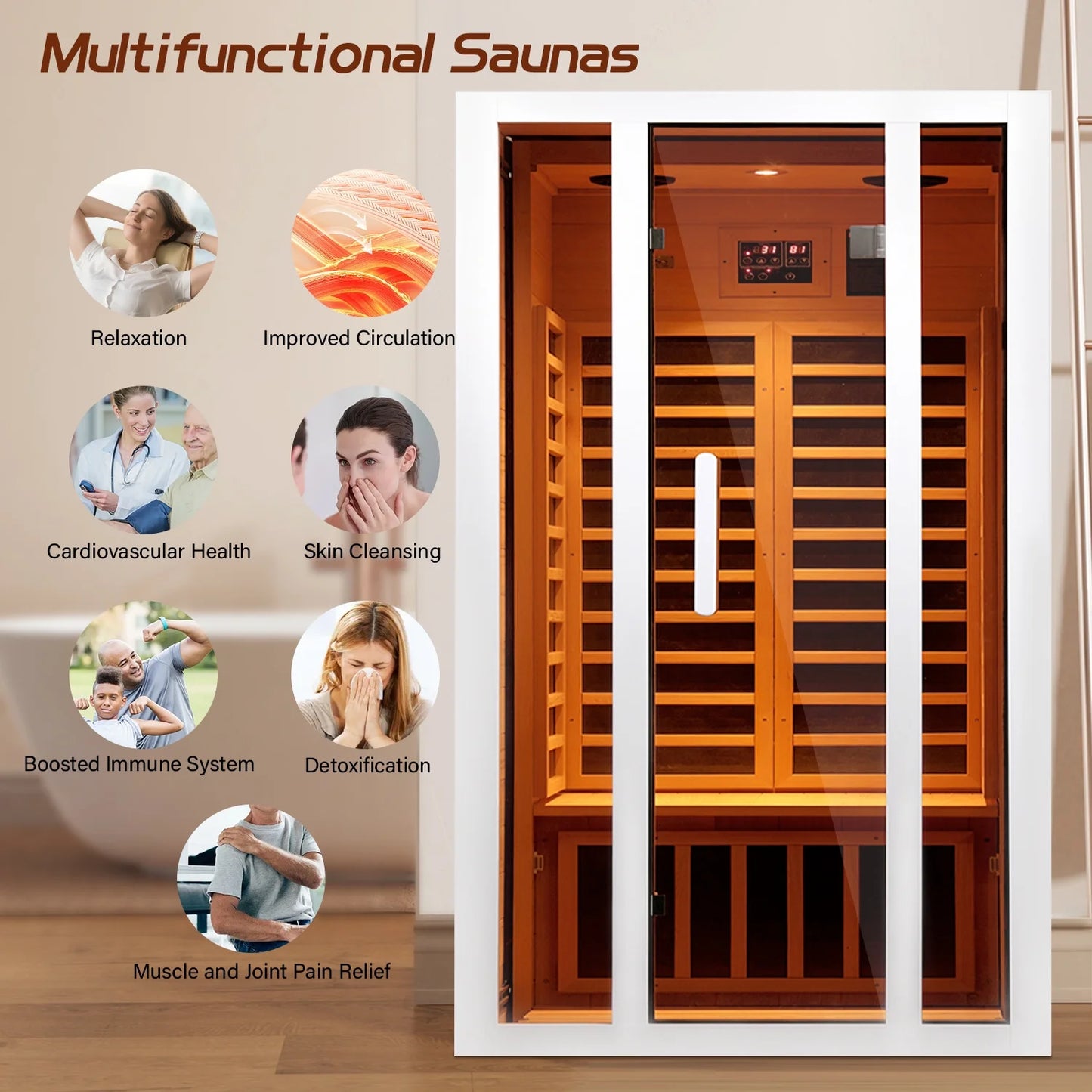 Vanity Art | 2 Person Extendable FAR Infrared Sauna for Home, Hemlock Wood Low EMF 6 Carbon Heaters Indoor Saunas with LED Lights, Bluetooth Speaker, Digital Control Panel, and Seating Bench