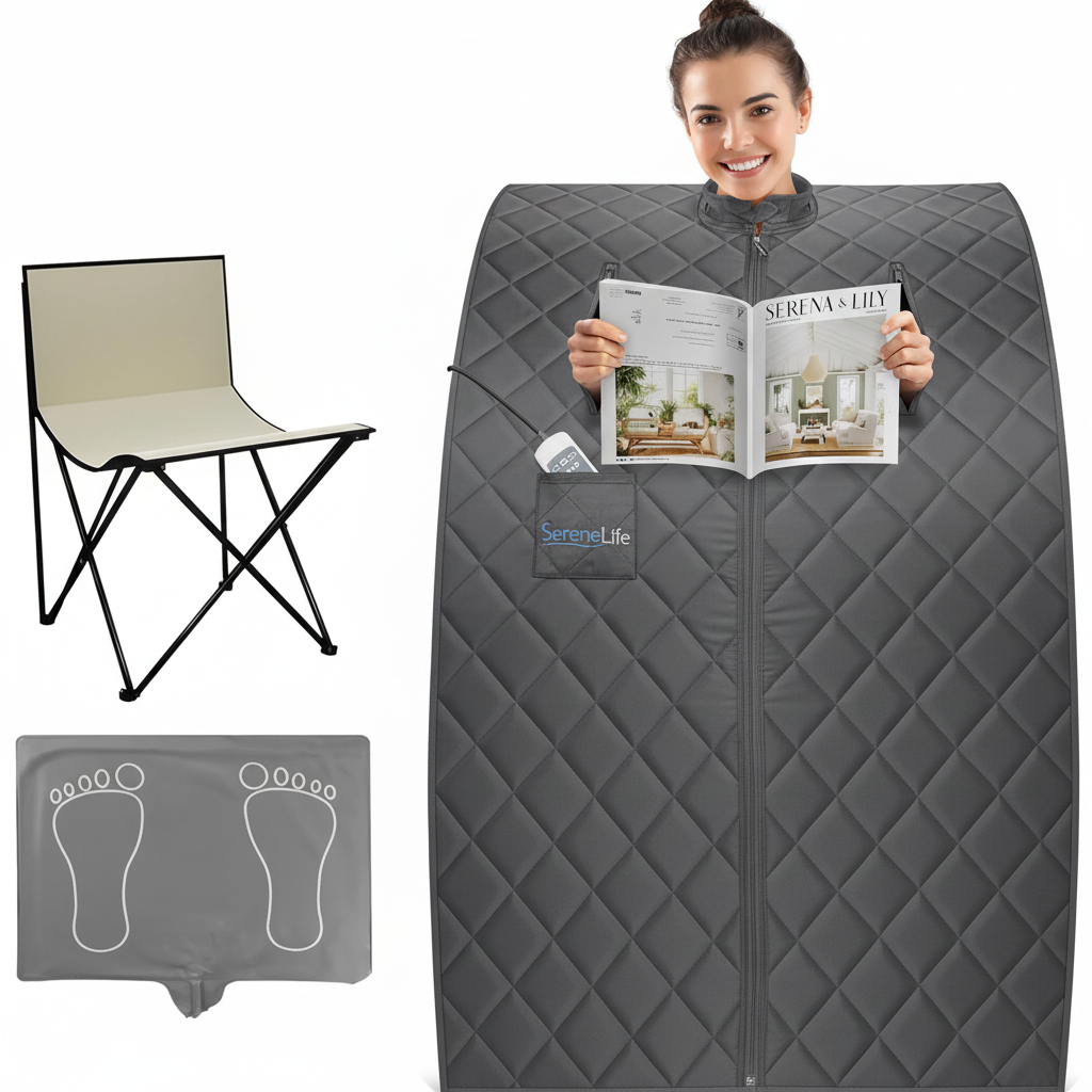 Portable Infrared Home Spa | One Person Sauna | Heating Foot Pad and Chair, Gray (SLISAU10GRY)