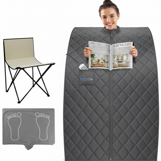 Portable Infrared Home Spa | One Person Sauna | Heating Foot Pad and Chair, Gray (SLISAU10GRY)